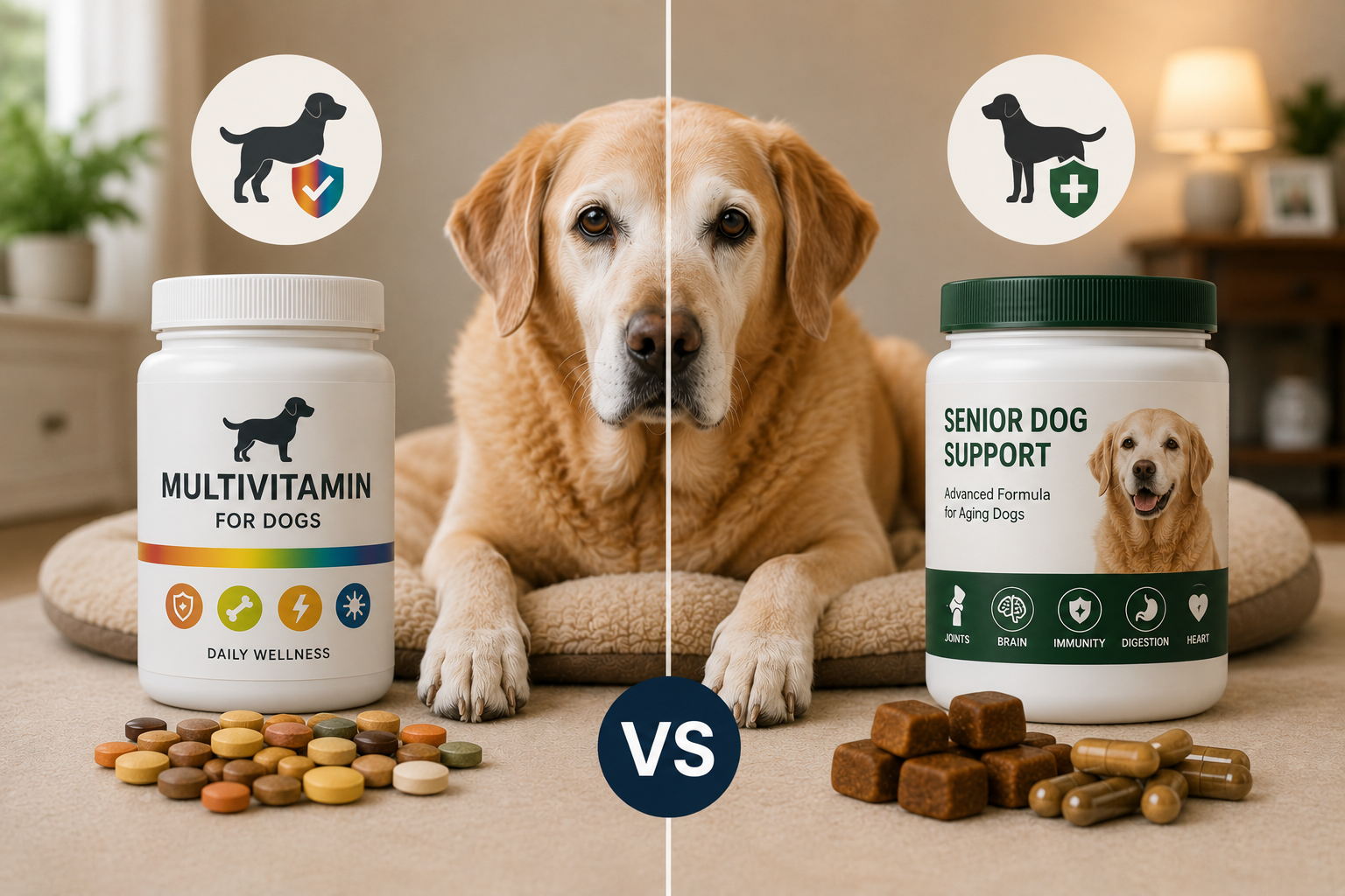 Read more about the article Multivitamin vs Specific Senior Dog Supplements: Which Does Your Dog Actually Need?